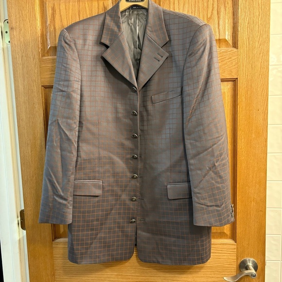 Studio Milano Tessilstrona 7 Button Blazer Sport Coat Wool Gray Checked Mens 43L - Picture 1 of 9